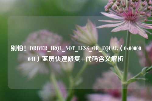 别怕!DRIVER_IRQL_NOT_LESS_OR_EQUAL(0x000000d1)蓝屏快速修复+代码含义解析