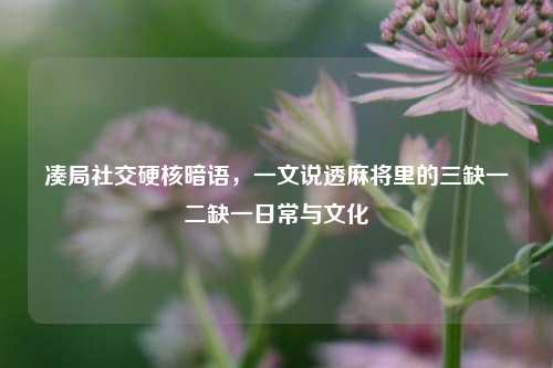 凑局社交硬核暗语,一文说透麻将里的三缺一二缺一日常与文化