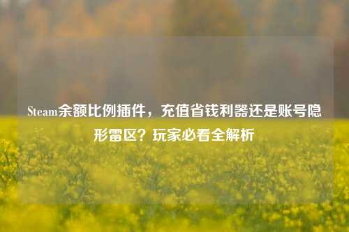 Steam余额比例插件,充值省钱利器还是账号隐形雷区?玩家必看全解析