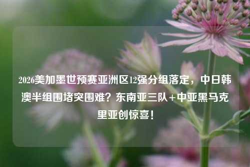 2026美加墨世预赛亚洲区12强分组落定,中日韩澳半组围堵突围难?东南亚三队+中亚黑马克里亚创惊喜!