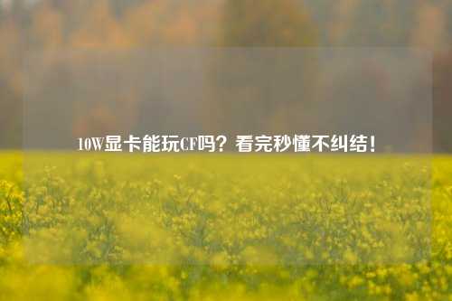 10W显卡能玩CF吗？看完秒懂不纠结！