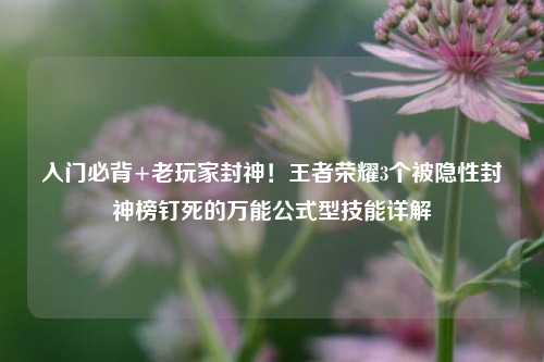 入门必背+老玩家封神！王者荣耀3个被隐性封神榜钉死的万能公式型技能详解