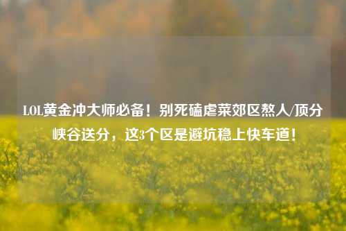 LOL黄金冲大师必备!别死磕虐菜郊区熬人/顶分峡谷送分,这3个区是避坑稳上快车道!