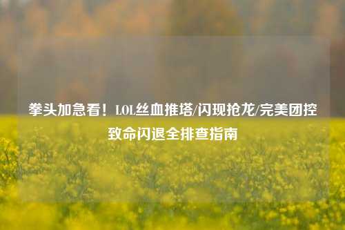 拳头加急看！LOL丝血推塔/闪现抢龙/完美团控致命闪退全排查指南