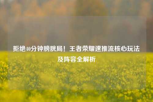 拒绝40分钟膀胱局!王者荣耀速推流核心玩法及阵容全解析