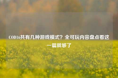 COD16共有几种游戏模式？全可玩内容盘点看这一篇就够了