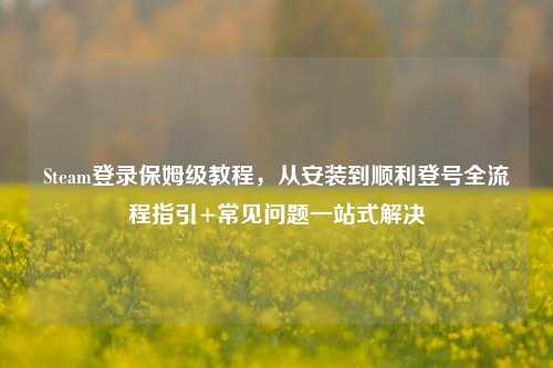 Steam登录保姆级教程，从安装到顺利登号全流程指引+常见问题一站式解决