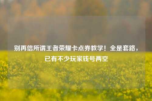 别再信所谓王者荣耀卡点券教学！全是套路，已有不少玩家钱号两空