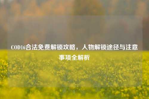 COD16合法免费解锁攻略，人物解锁途径与注意事项全解析